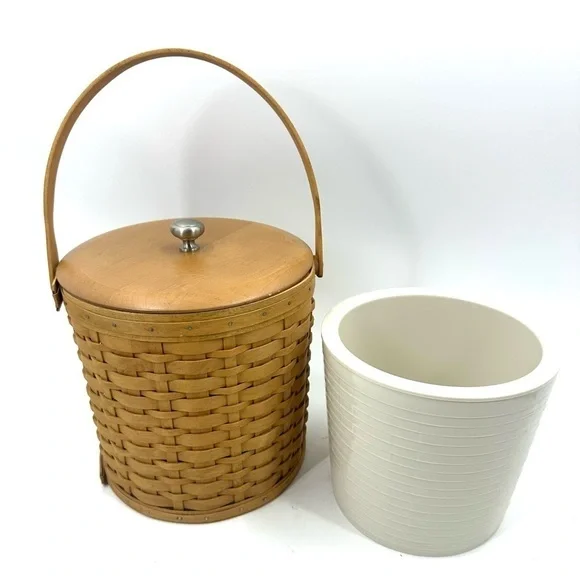 Longaberger Basket Ice Bucket 2003 Insulated With Wood Lid Top Handle Vintage - Picture 2 of 14